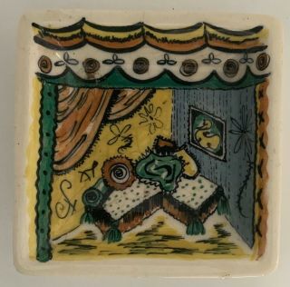 Vintage Australian Pottery - Thelma Irvine Hand Painted Square Dish ‘petrouchka’