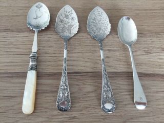 Antique Vintage Silver Plated Ornate Pattern Spoons & Solid Silver Tea Spoon.