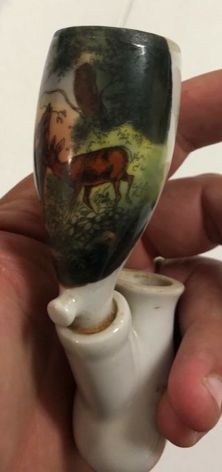 Antique German Hand Painted Pipe Bowl Porcelain w/ Landscape & Deer 3