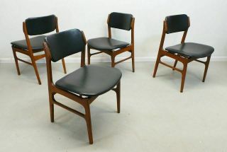 Mid Century Danish Modern Walnut And Black Leatherette Dining Chairs In The Mann