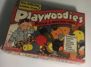 Vintage Transogram Gold Medal Playwoodies Wood Play Set Play Woodies
