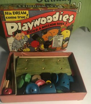Vintage Transogram Gold Medal PLAYWOODIES Wood Play Set Play Woodies 3