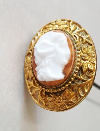 Antique Carved Cameo 10k Gold Hatpin Rare Extra Long 8 " Hat Pin Victorian