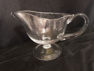 Vintage Large Elegant Clear Glass Pedestal Pitcher / Gravy Boat / Syrup Spout