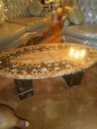 Vintage Italian Style Marble Top Coffee Table,  Multi Color Floral Print