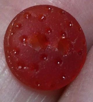Surf Tumbled Sea Glass Tiny Jq Vintage Ruby Red Button Ooak Stunner