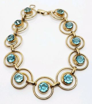 Vintage Simmons Art Deco Gold Filled Topaz Glass Gemstone Spiral Link Bracelet