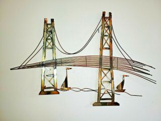 Vintage Mid - Century Brutalist Golden Gate Bridge Metal Wall Art Sculpture