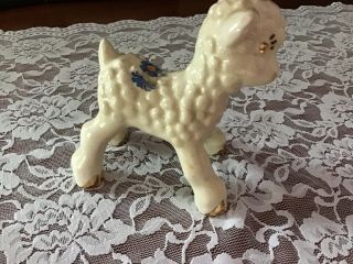 Vintage Ceramic/porcelain Lamb Figurine With Gold Trim And Blue Flowers