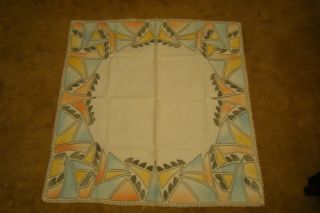 Ant.  Vtg Arts & Crafts Stamped & Embroidered Table Cover Cloth To Embroider