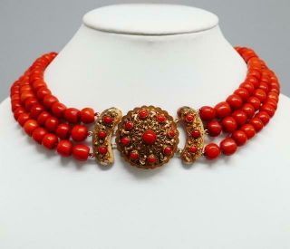 Pink Coral Necklace And Antique 14k
