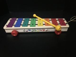 Vintage 1985 Fisher Price Xylophone Pull A Tune Musical Toy With Mallet 870