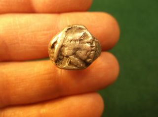 23 Of 28,  Rare Very Old Vtg Antique Sterling Silver Ring - Faux Buffalo Nickel