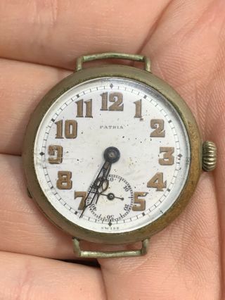 Vintage Nickel Cased Patria Ww1 Trench Watch 15 Jewel Swiss