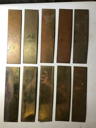 Large Joblot Of 10 Antique Vintage Solid Brass Door Finger Plates 12 " X 3 " Hm02