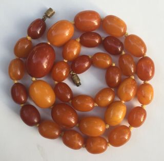 Fine Antique Baltic Egg Yolk Butterscotch Amber 20” Big Oval Bead Necklace 35g