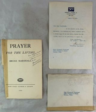 Scottish Author Bruce Marshall Signed Title Page & Letter Prayer For The Living
