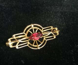 Antique Vintage 10k Yellow Gold Red Stone Ruby Bar Pin Brooch