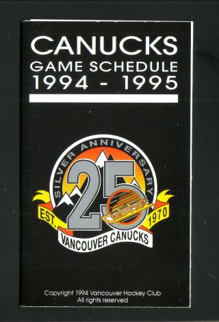 Vancouver Canucks - - 1994 - 95 Pocket Schedule - - Province Sports