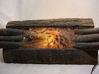 Vtg Lighted Fireplace Insert Wood Logs Faux Fake Electric Fire Tinsel 22 " X 8 "