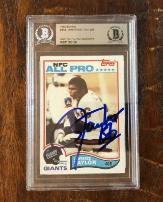 Lawrence Taylor Signed 1982 Topps Rookie Card Beckett Cert Slab York Giants