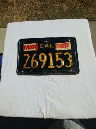 Vintage Black California Motorcycle License Plate 269153 (dmv Clear) L@@k