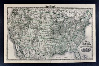 1876 Warner Beers Railroad Map United States & Canada Indian Territory Ok Dakota