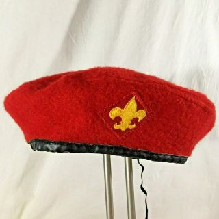 Vintage Official Boy Scout Eagle Red Wool Beret X Lg