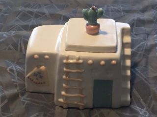 Vintage Treasure Craft Adobe Pueblo House Cookie Jar W/ Cactus Ceramic 10 