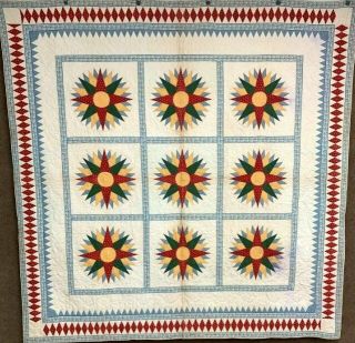 Oh My Look At That Border C 1840 - 50s Mariners Compass Quilt Antique Turkey Red