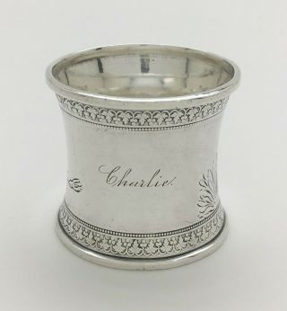 Fine Bright Cut Engraved Chrysanthemum Sterling Silver Napkin Ring " Charlie "