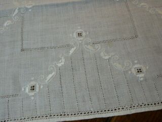 Vintage Hand Embroidered Lefkara Style Linen Table Runner - Dresser Scarf
