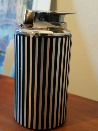 Vintage Ronson Table Lighter Art Deco Black Silver Vertical Stripes Germany 2