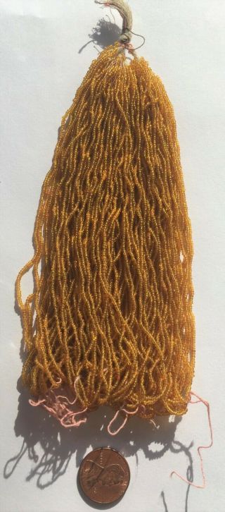Rare Pre - 1900 Antique Micro Seed Beads - 16/0 Amber Orange Butterscotch - 60 Grams