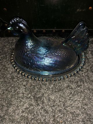 Iridescent Carnival Glass By Indiana Glass Company Vintage Hen On A Nest