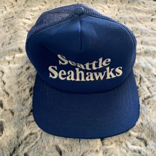 Vtg Seattle Seahawks Mesh Trucker Hat Snapback Adjustable Era Blue White