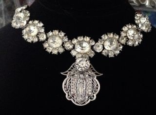 Virgin Mary Vintage Bracelet Crystal Rhinestones W/ Religious Medal Charm