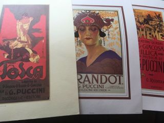 Three Vintage Opera Lithographs La Boheme Turandot Tosca Printed In Italy C.  1920