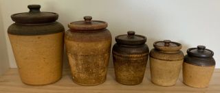 Vintage Set Of 5 Bendigo Pottery - Epsom ‘27’ Lidded Canisters,  Graduating Sizes