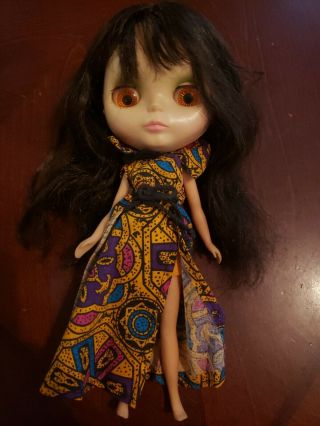 Vintage Rare 1972 Kenner Blythe Doll Changing Eyes Brunette Dress