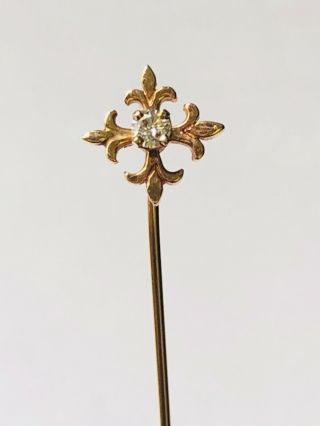 Vintage 14k Yellow Gold And Diamond Flower/cross Stick Pin