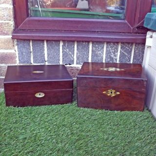 Pair Vintage / Antique Inlaid Mother Of Pearl Woodern Boxes - 2 Victorian Box