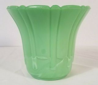 Akro Agate Jadeite Green Slag Glass Flower Pot 305 Made In Usa Vintage Art Deco