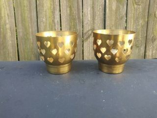 Vintage Brass Round Votive Candle Holder With Heart Cutouts " India "