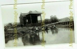 Postcard Size Photo Chinese Theatre Washing Day Wei Hai Wei China Vintage 1920s