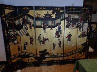 Vintage Asian Chinese Coromandel Screen Room Divider 6 Panel 72 " H X 96 " W