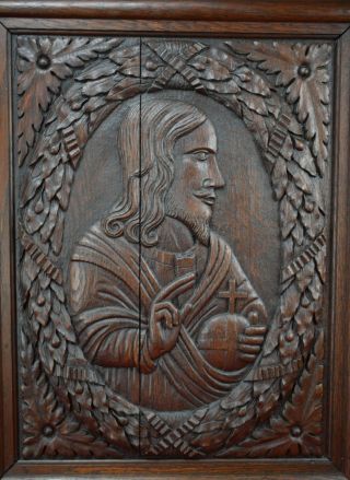 17th Century French Hand Carved Oak Wood Wall Panel Door Of Jesus Christ