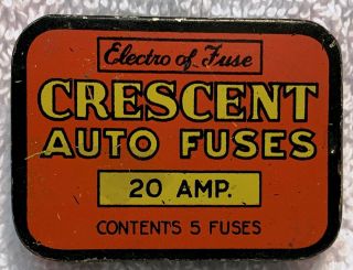Vintage Antique Crescent Auto Fuses Tin With 5 Fuses