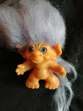 Rare Dam Troll With Tail,  3 Inches Tall.  Vintage 1965.  Blue Eyes Troll Doll
