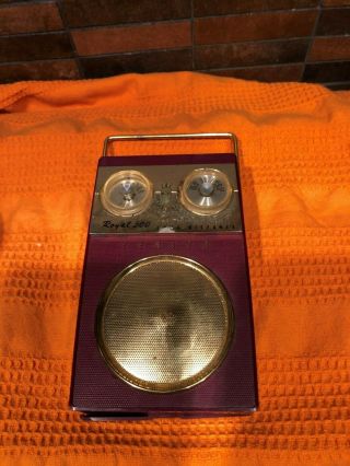 Vintage Zenith Royal 500 Transistor Radio Burgundy Case Long Distance Owl Eyes